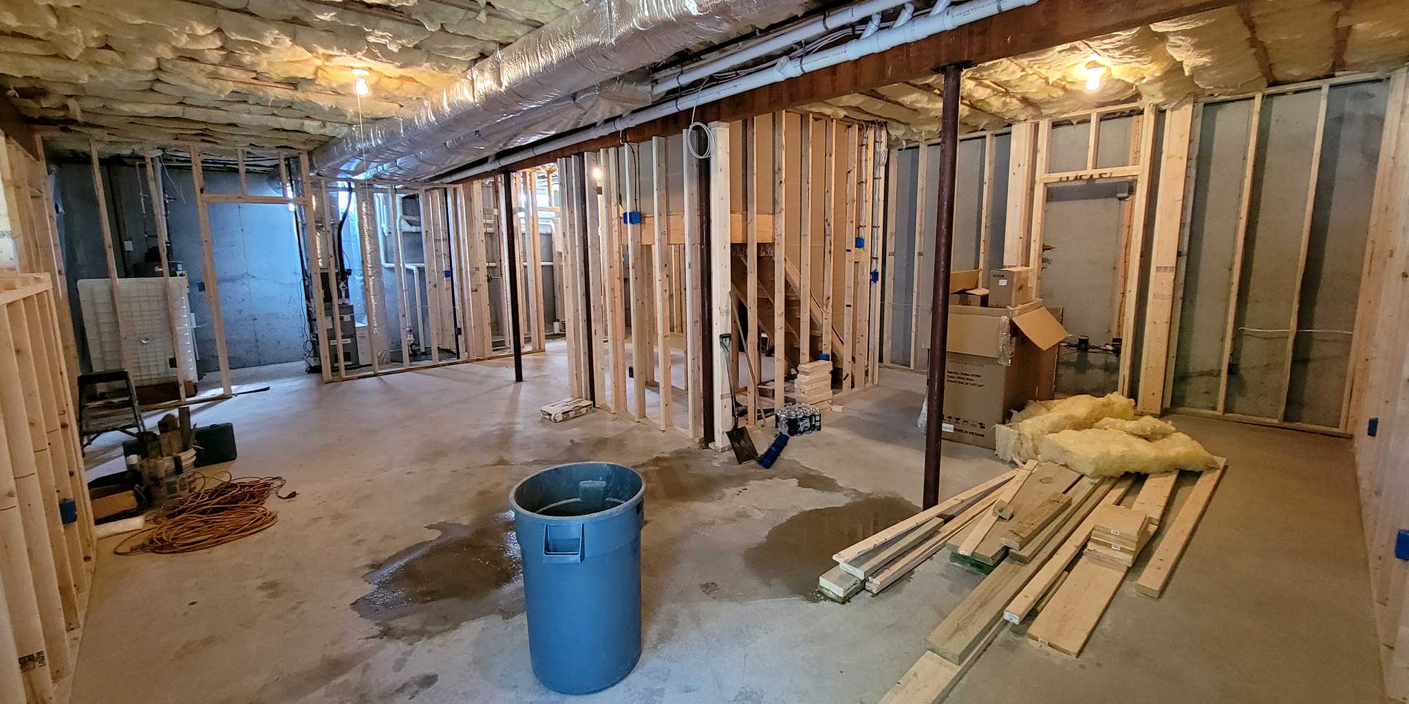 Another view of the finished framing from the other side of the room. The rough-electric and rough-plumbing has been completed at this point as well.