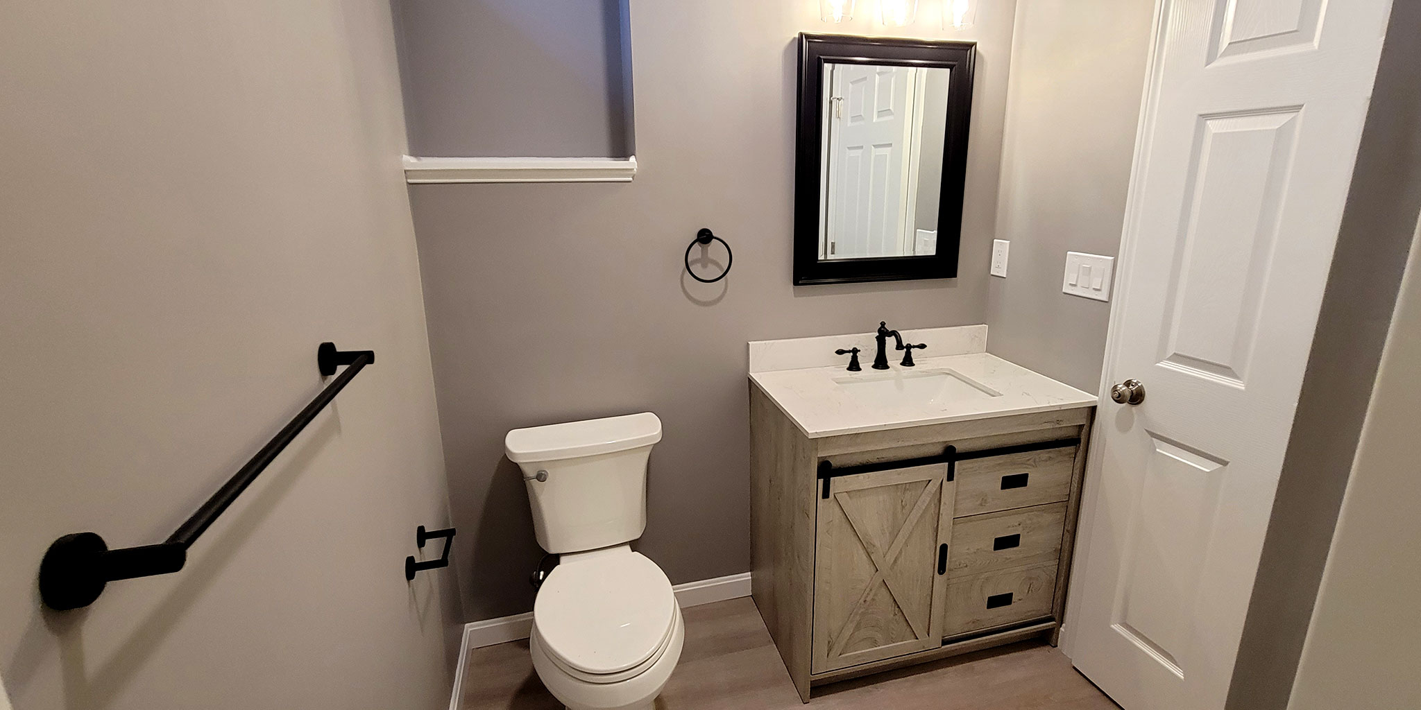 Another view of the new basement bathroom.