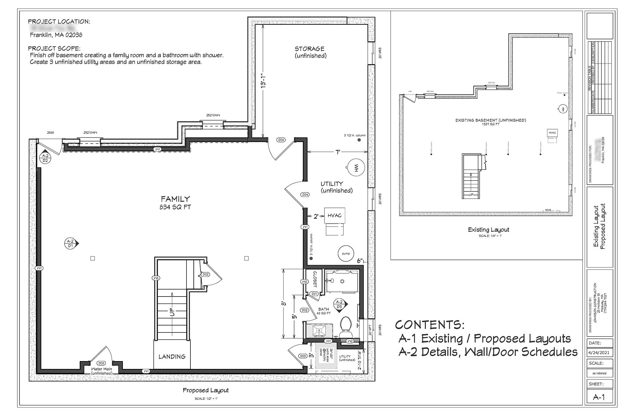 Franklin, MA basement plans page 1